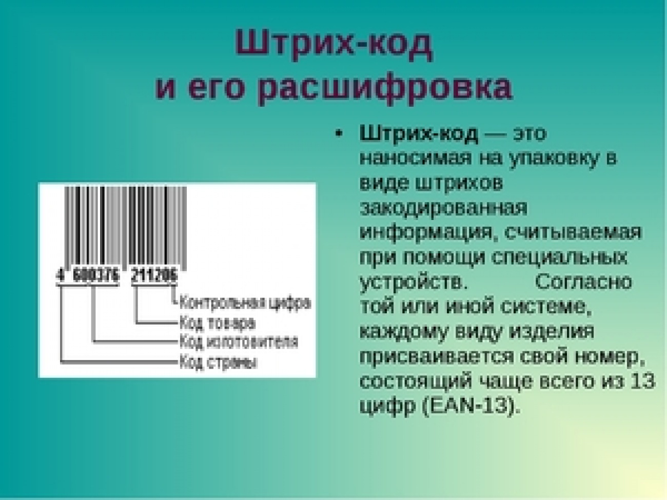 Расшифровка кода товара на штрихкоде